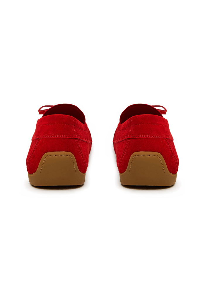 Suede Lace-Up Loafers - Red