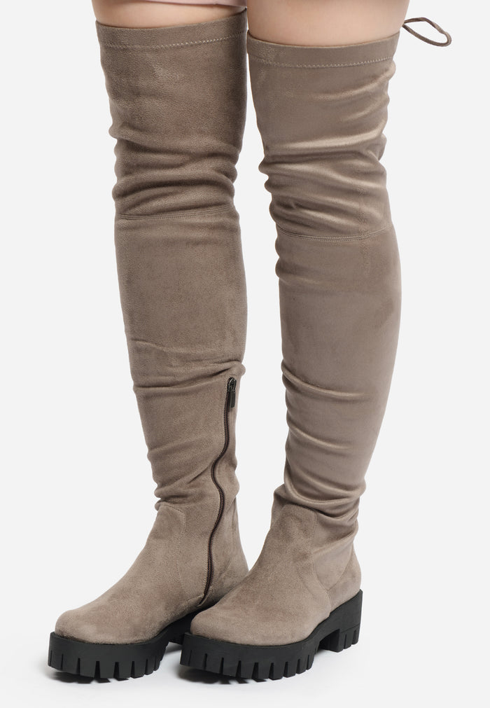 Suede Over-the-Knee Boots – Beige