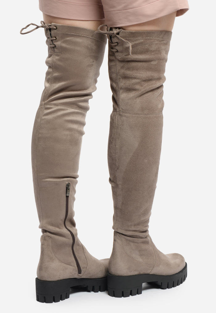 Suede Over-the-Knee Boots – Beige