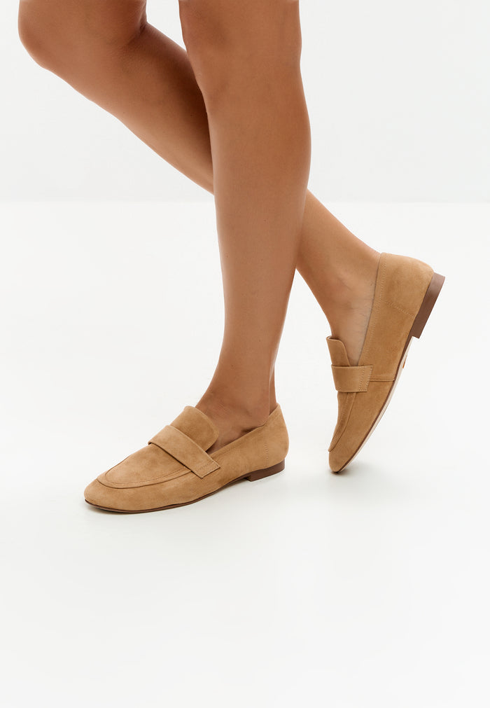 Suede Penny Loafers - Beige