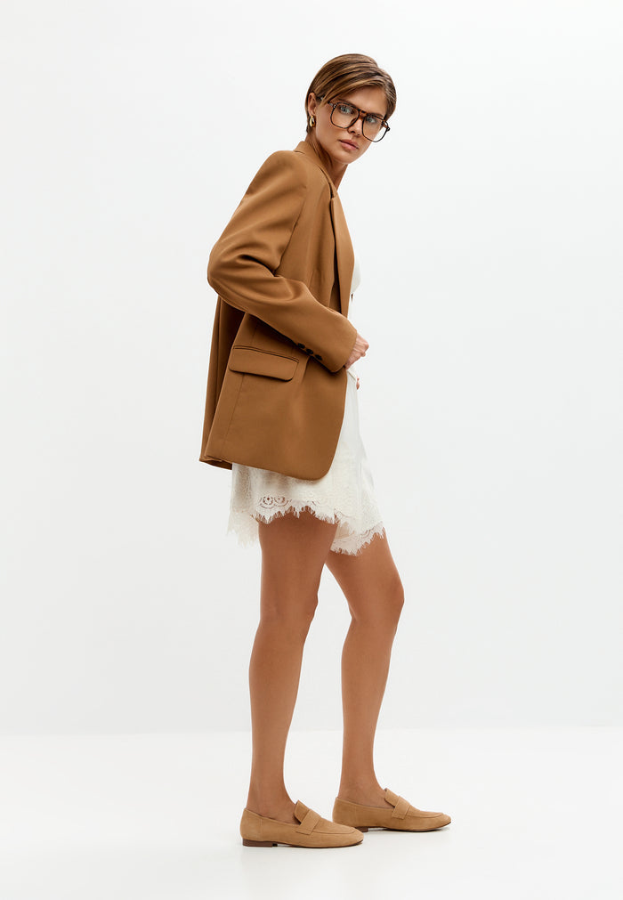 Suede Penny Loafers - Beige