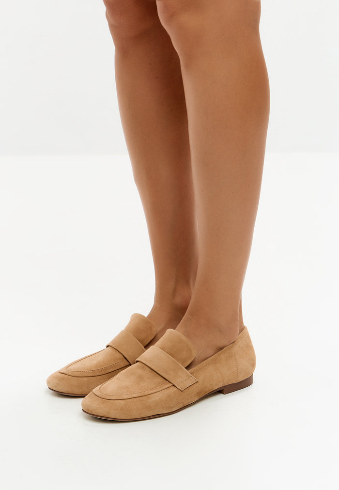 Suede Penny Loafers - Beige