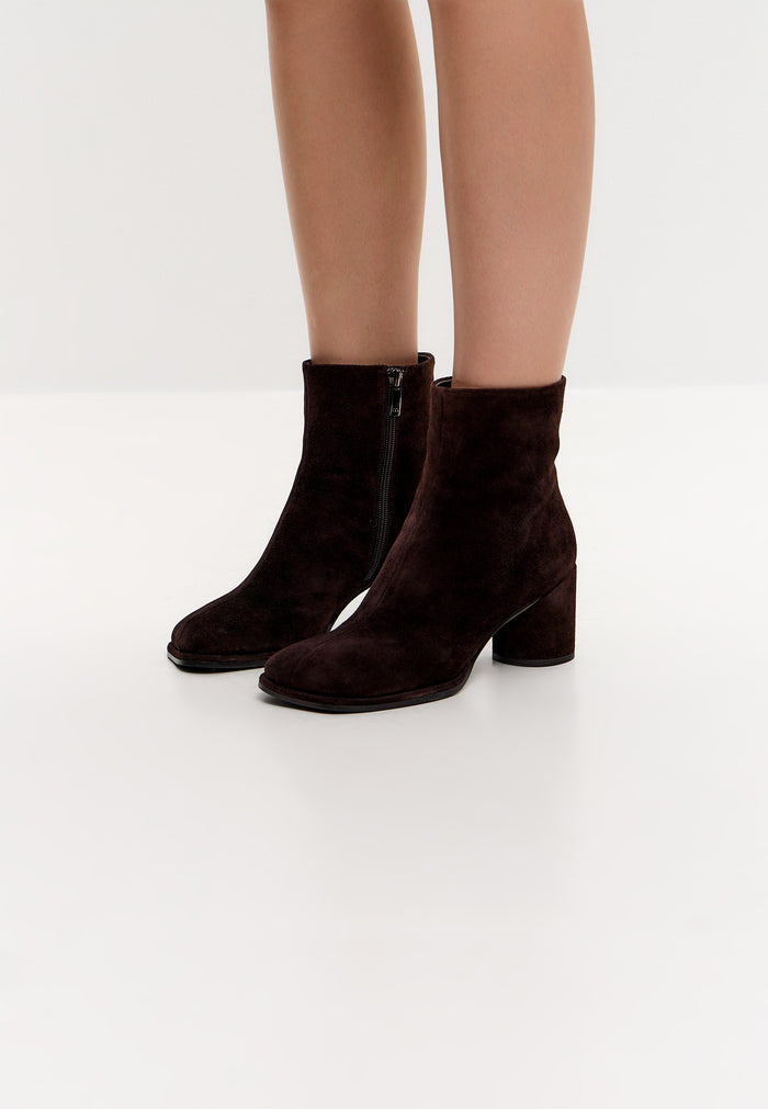 Suede Platform Ankle Boots - Brown
