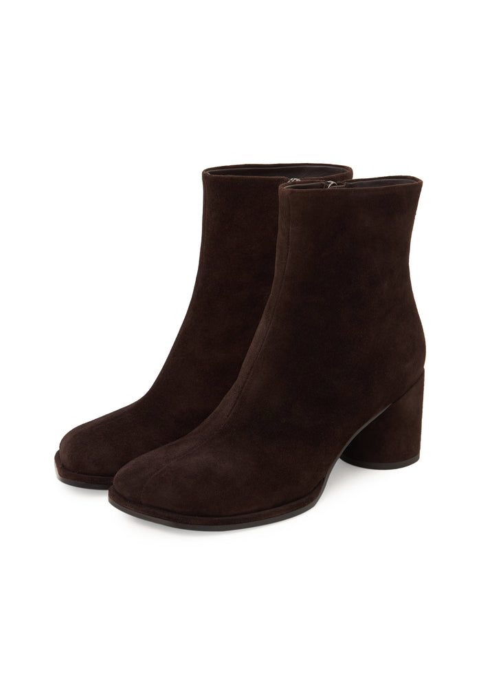 Suede Platform Ankle Boots - Brown
