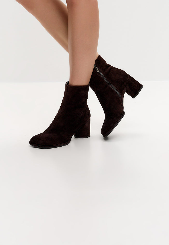 Suede Platform Ankle Boots - Brown