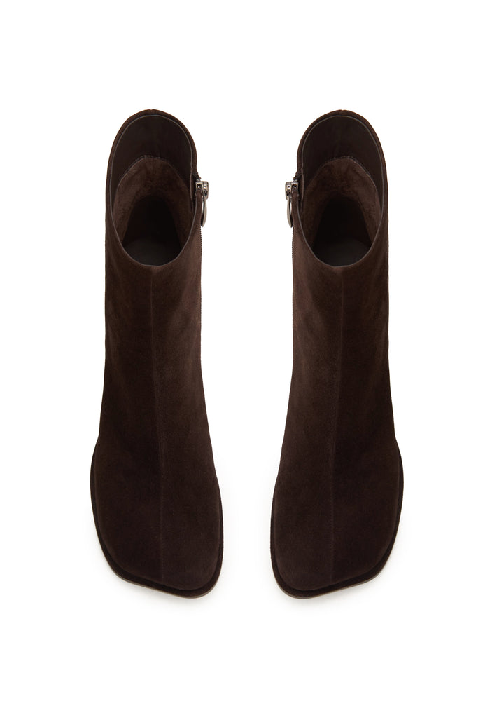 Suede Platform Ankle Boots - Brown