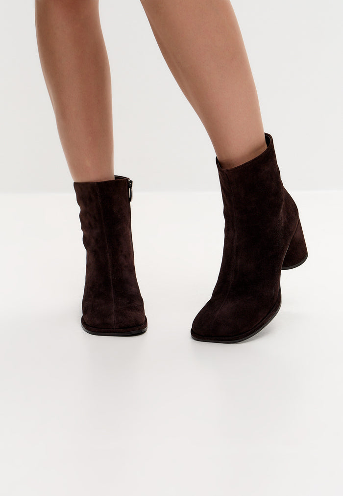 Suede Platform Ankle Boots - Brown
