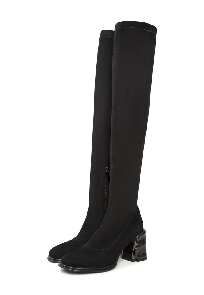 A stylish pair of high-quality black suede shoes, perfect for any elegant occasion.