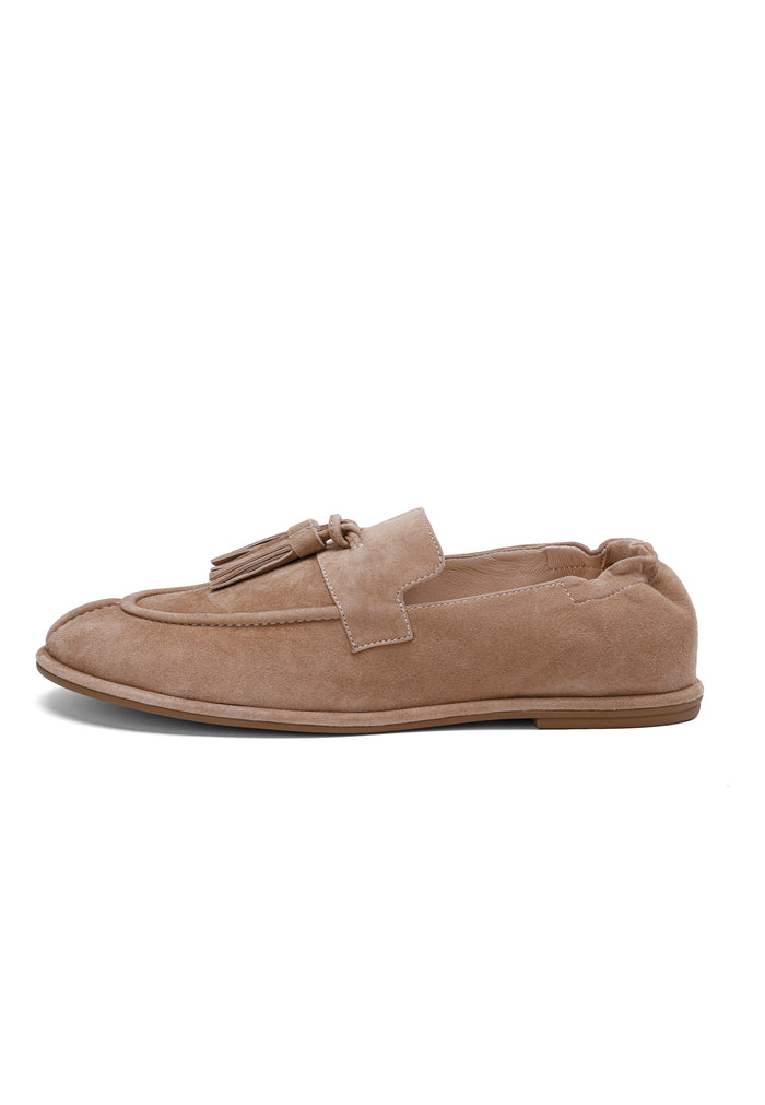 Suede Tassel Loafers - Beige