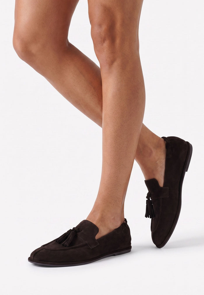 Suede Tassel Loafers - Chocolate