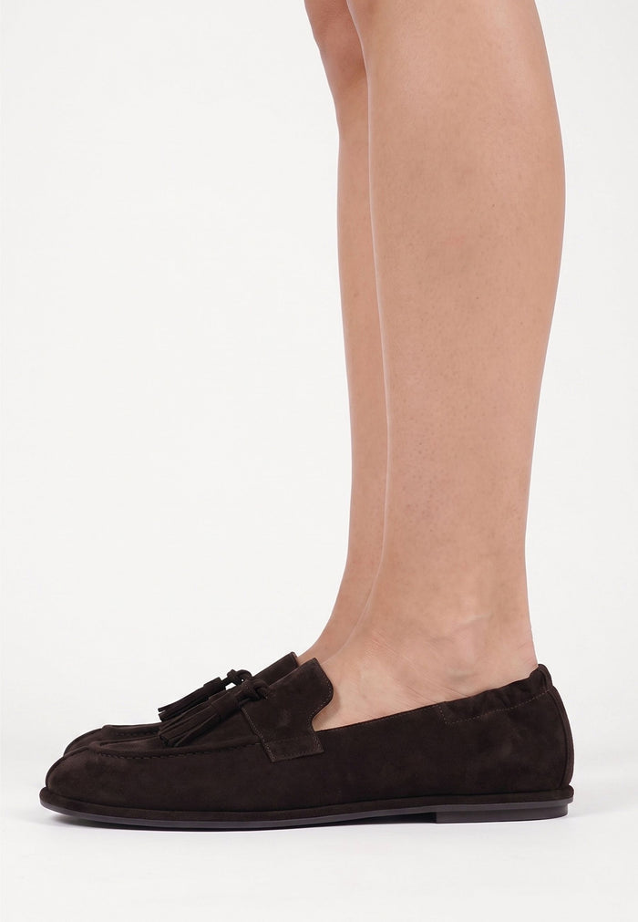 Suede Tassel Loafers - Chocolate