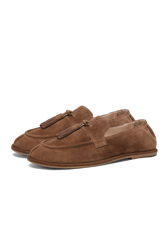 Suede Tassel Loafers - Dark Beige