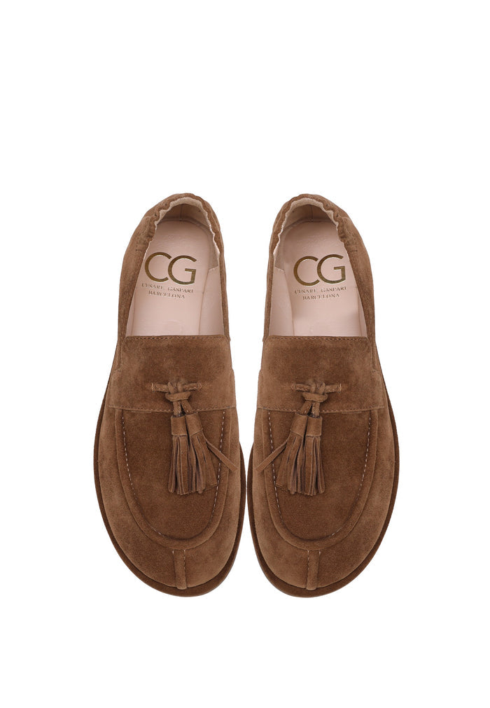 Suede Tassel Loafers - Dark Beige