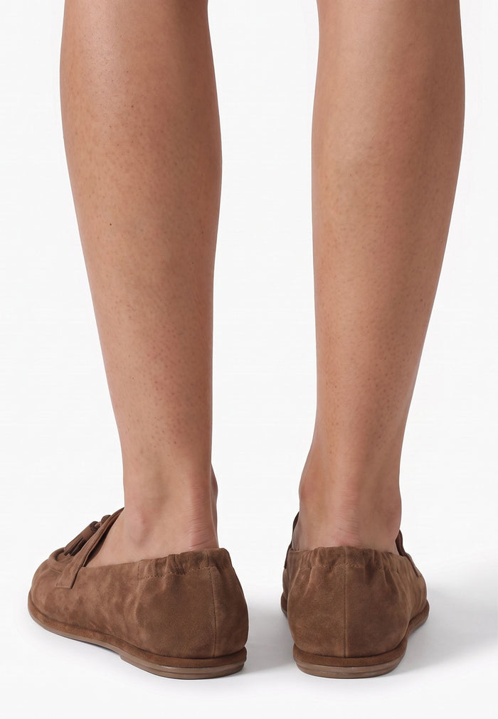 Suede Tassel Loafers - Dark Beige