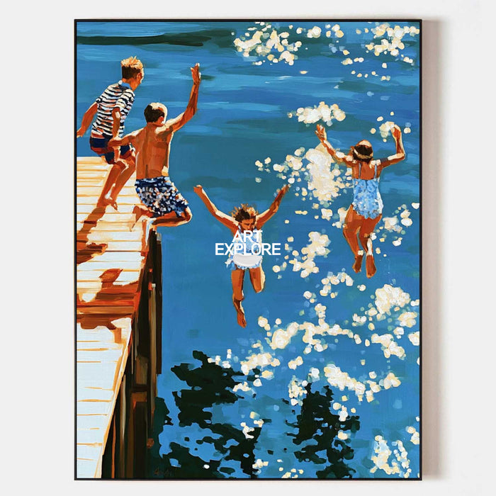 Abstract Pop Art Painting Of Summer Diving Scene For Modern Home Decor
