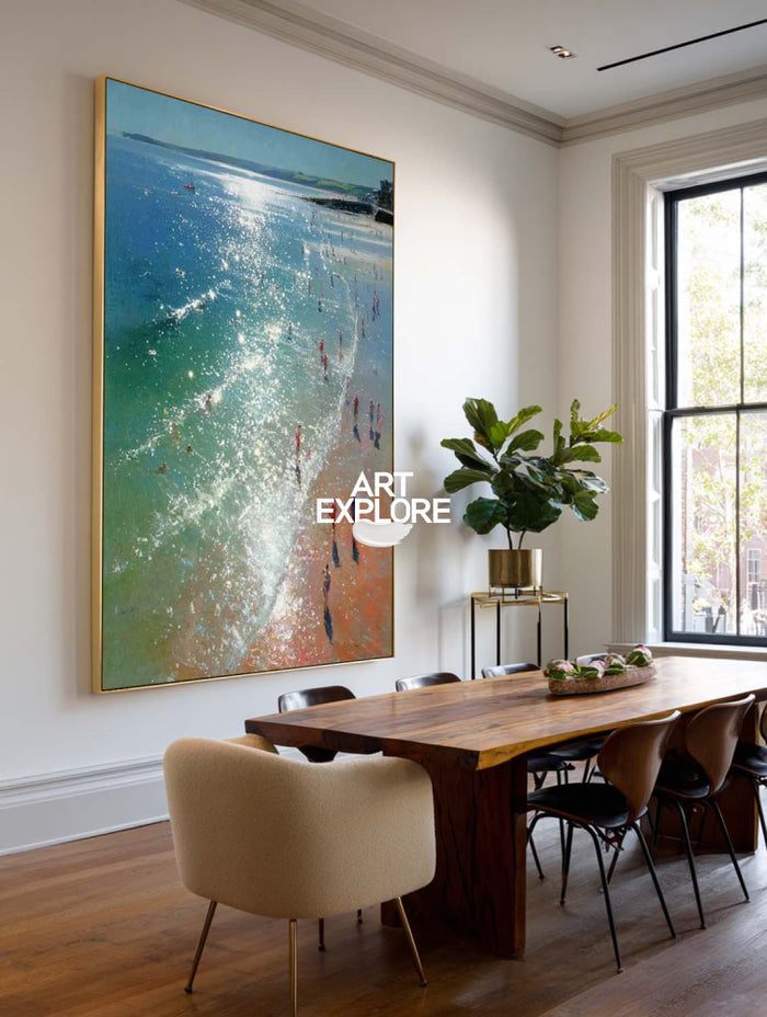 Impressionist Sparkling Water Painting Large Summer Beach Wall Decor