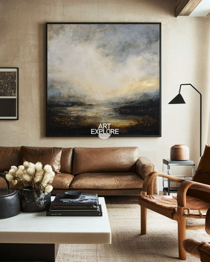 Minimalist Sunset Lake View Wall Art | Thick Texture Canvas | ArtExplore