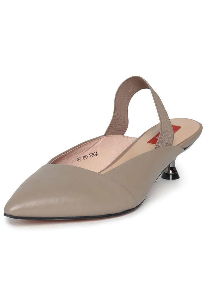Taupe Leather Slingback Pumps - Beige
