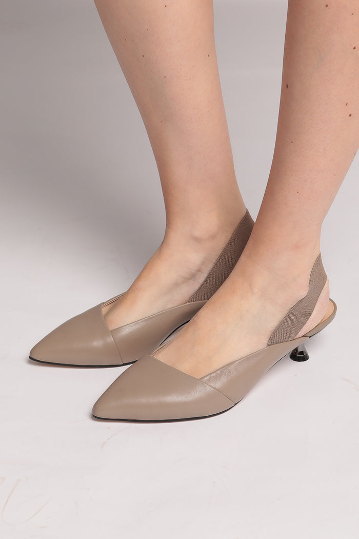 Taupe Leather Slingback Pumps - Beige