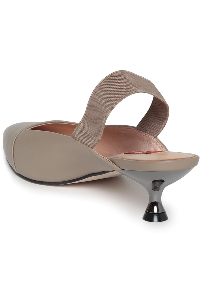 Taupe Leather Slingback Pumps - Beige