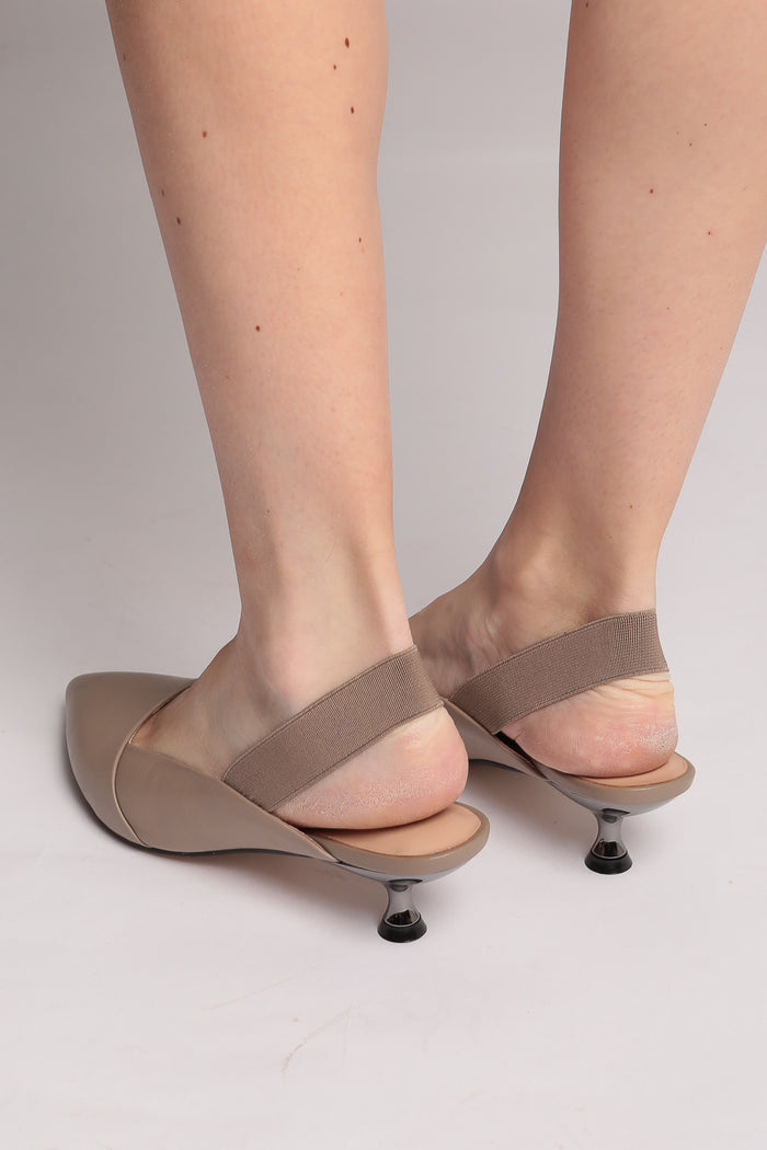 Taupe Leather Slingback Pumps - Beige