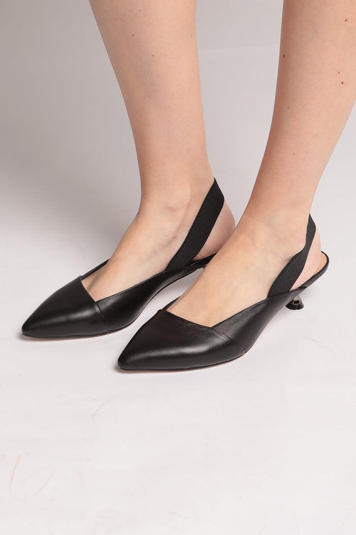 Taupe Leather Slingback Pumps - Black