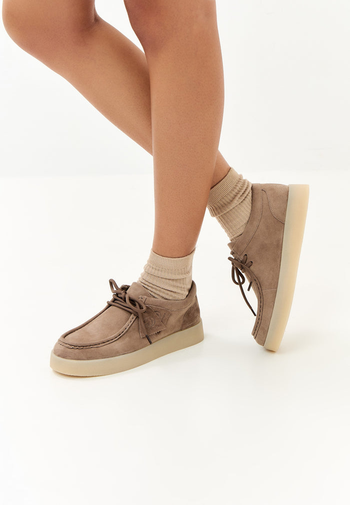 Taupe Platform Lace-Up Loafers - Beige