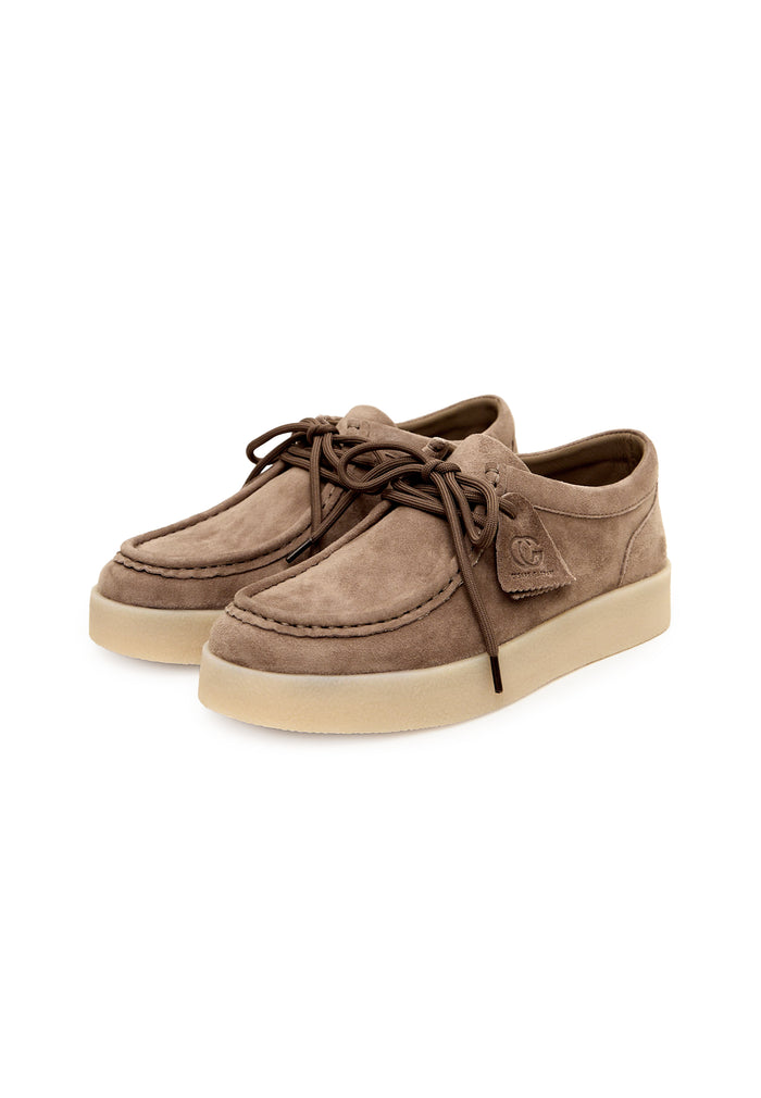 Taupe Platform Lace-Up Loafers - Beige
