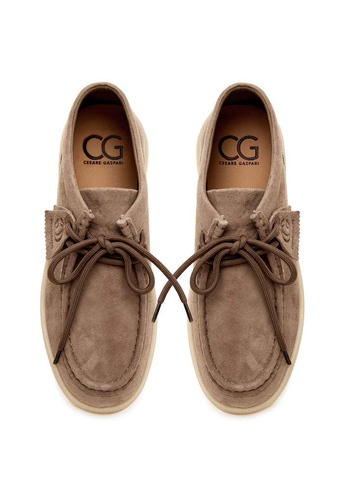 Taupe Platform Lace-Up Loafers - Beige