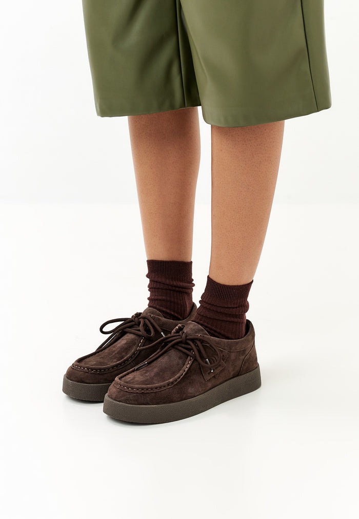 Taupe Platform Lace-Up Loafers - Dark Brown