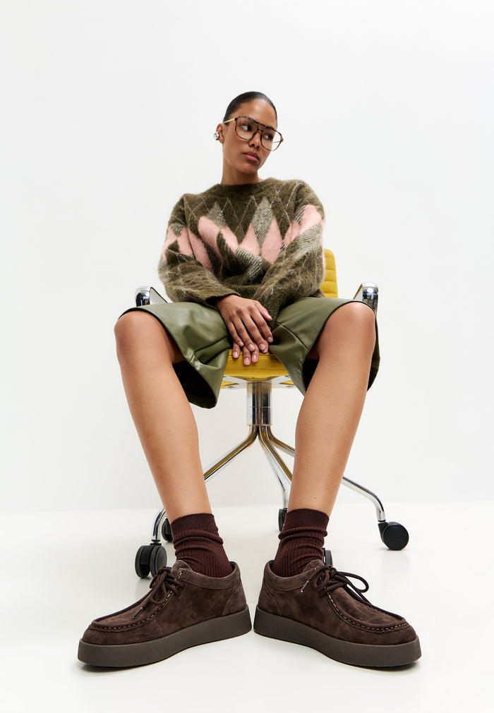 Taupe Platform Lace-Up Loafers - Dark Brown