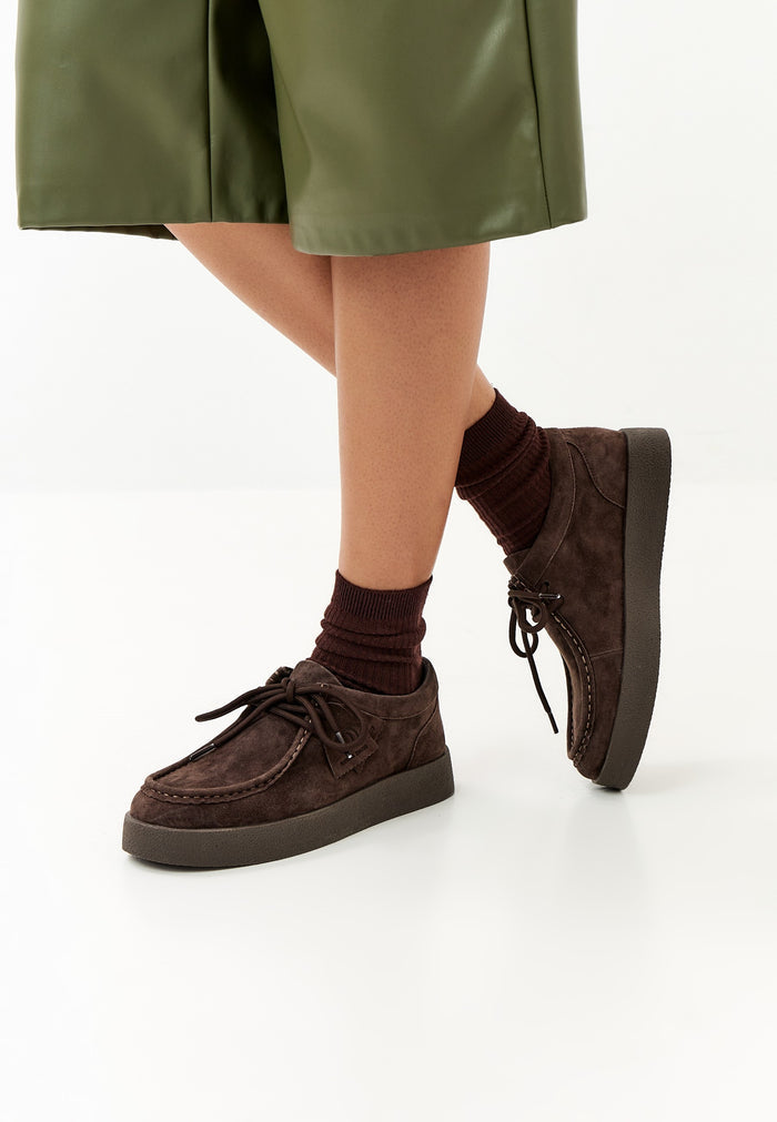 Taupe Platform Lace-Up Loafers - Dark Brown