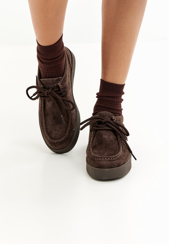 Taupe Platform Lace-Up Loafers - Dark Brown