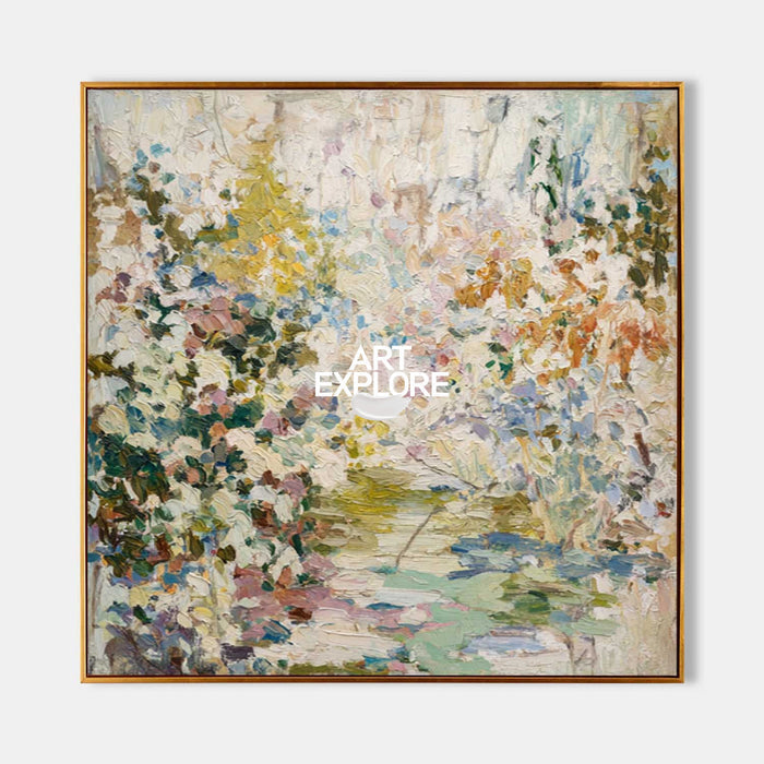 Abstract Botanical Oil Painting With Textured Brushwork For Modern Living Room Decor