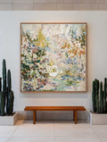 Abstract Botanical Oil Painting With Textured Brushwork For Modern Living Room Decor