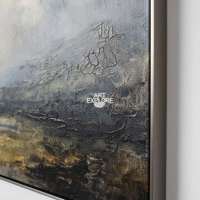 Moody Lake View Minimalist Art, Large Space Textured Landscape Wall Decor ArtExplore