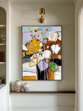 Contemporary Ochre & Lilac Floral Art Large Ready to Hang Canvas