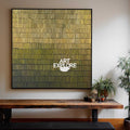 Modern Green And Gold Abstract Painting With Textured Lines For Living Room Decor