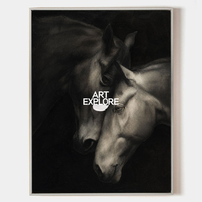 Luxury Black White Horse Art Signed Original Piece For Home Office Entryway