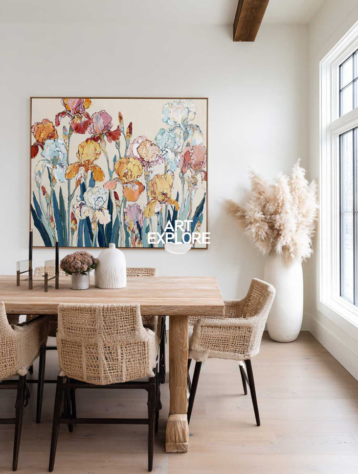 Abstract Iris Flower Painting Modern Textured Wall Art For Living Room And Bedroom Decor