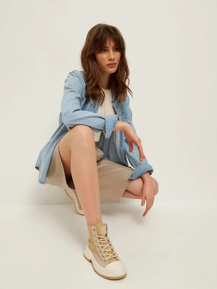 A pair of stylish lace-up high top sneakers with a textured design perfect for casual wear.