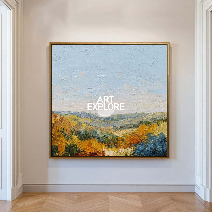 Square Original Oil Painting Of Autumn Hills With Rich Texture And Earth Tones