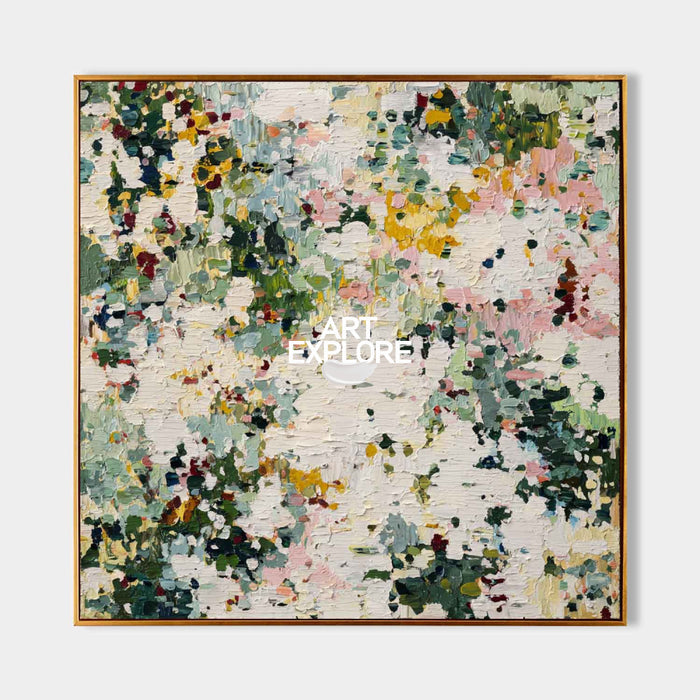 Hand Painted Green Abstract Oil Painting With Rich Texture For Modern Home Decor