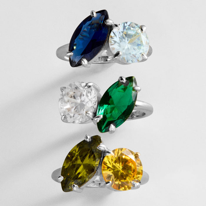 Toi et Moi Custom Birthstone Ring - Silver