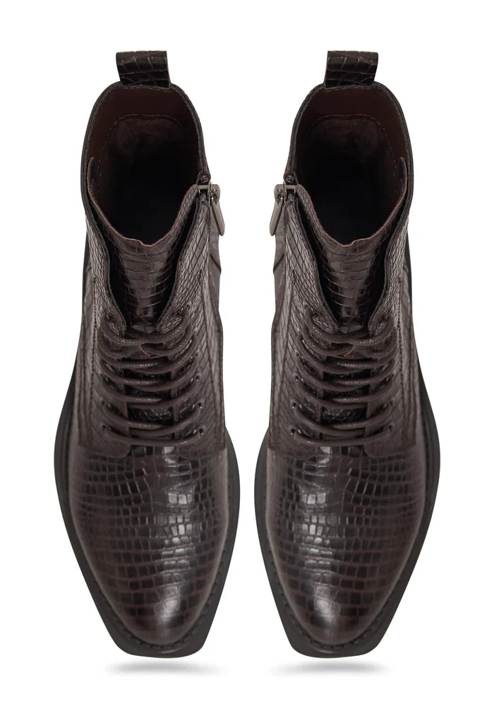 Urban Minimal Lace-Up Boots - Dark Brown