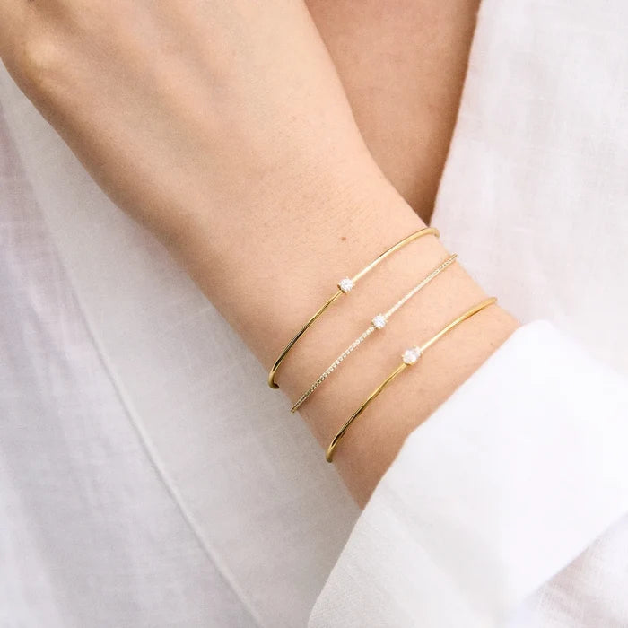 Valentina 14K Gold Cuff Bracelet - Gold Cuff, Oval Stone