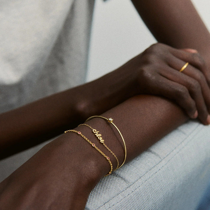 Valentina 14K Gold Cuff Bracelet - Gold Cuff, Round Stone