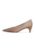 A fashionable pair of women's beige curve pumps, a must-have for any fashion-forward wardrobe, designed by a luxury footwear brand.