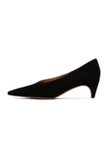 A pair of elegant black velvet curve pumps, a trendy choice in velvet footwear.