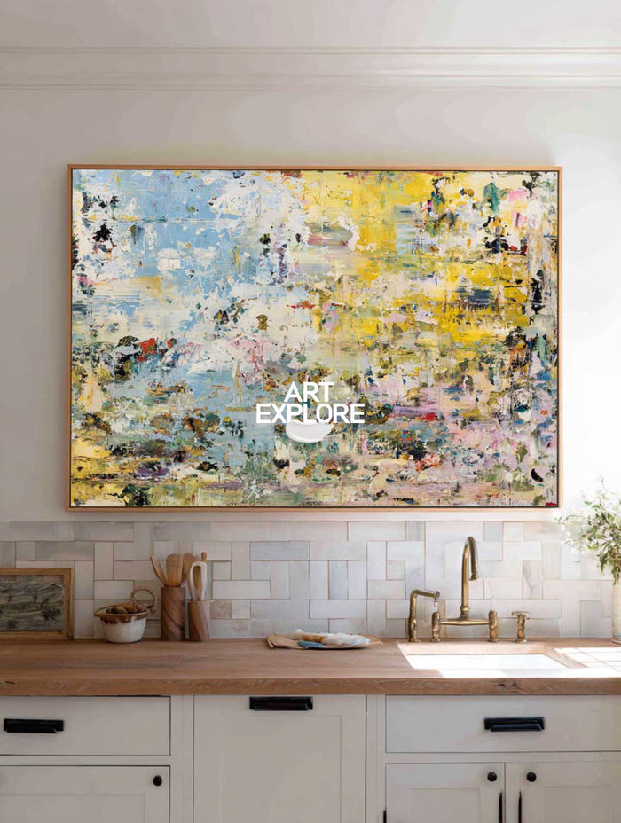 Modern Yellow And Blue Abstract Painting For Living Room Wall Art Decor